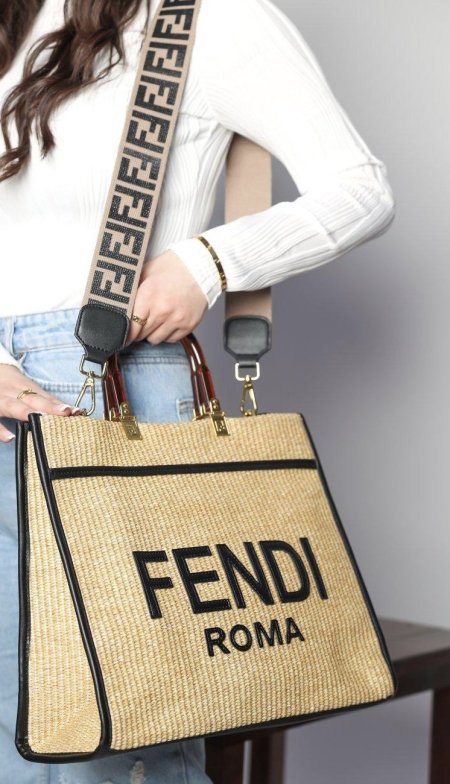 شنطة - Fendi sunshine - اسود - قش