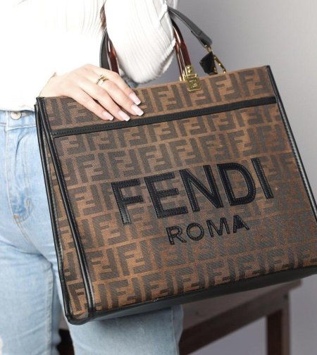 شنطة - Fendi sunshine - بني-لوچو بني